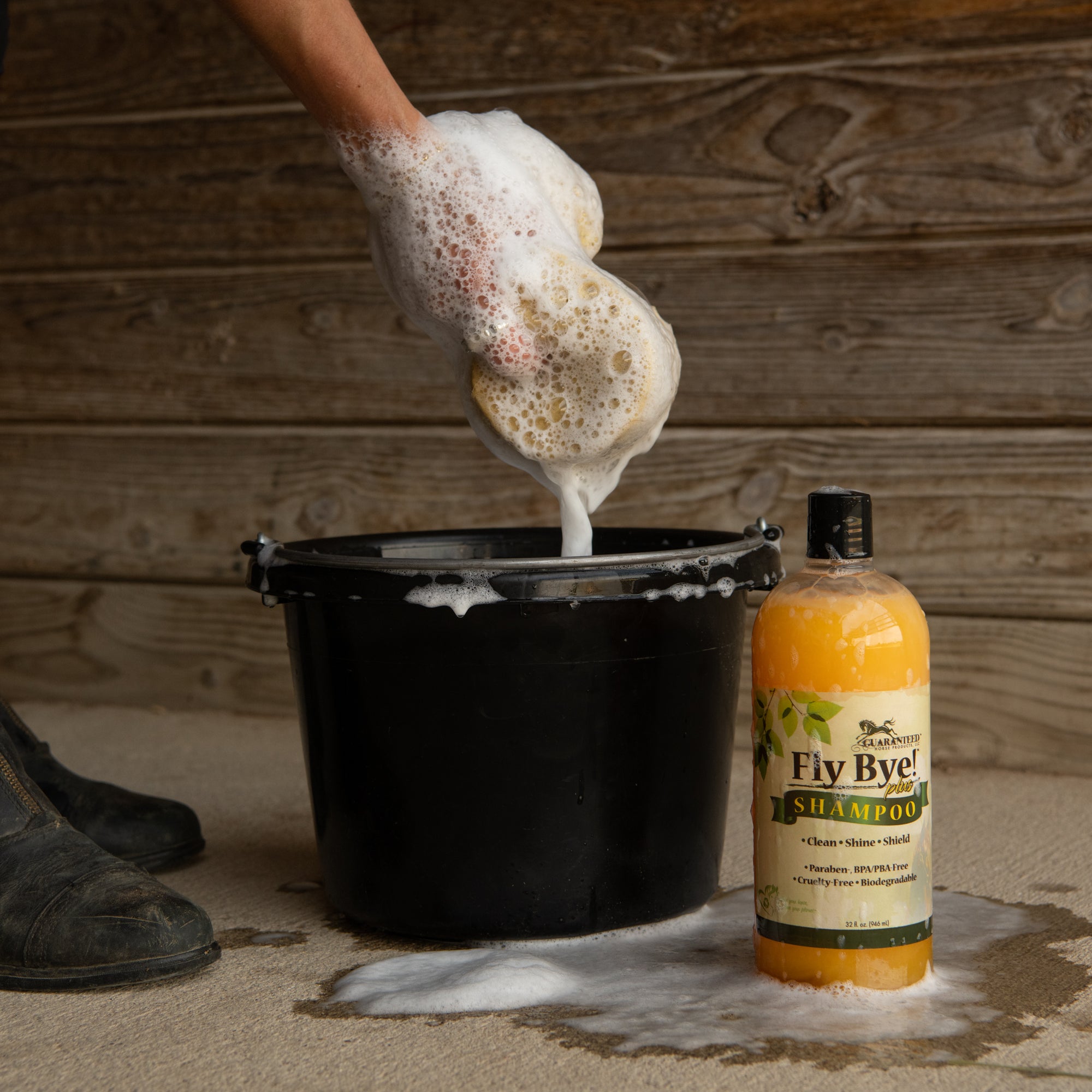 Animal and horse shampoo that cleans, shines, and provides fly protection, Fly Bye! Plus Shampoo