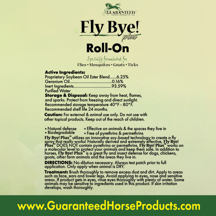 Fly Bye! Plus Roll On fly protection for sensitive areas label
