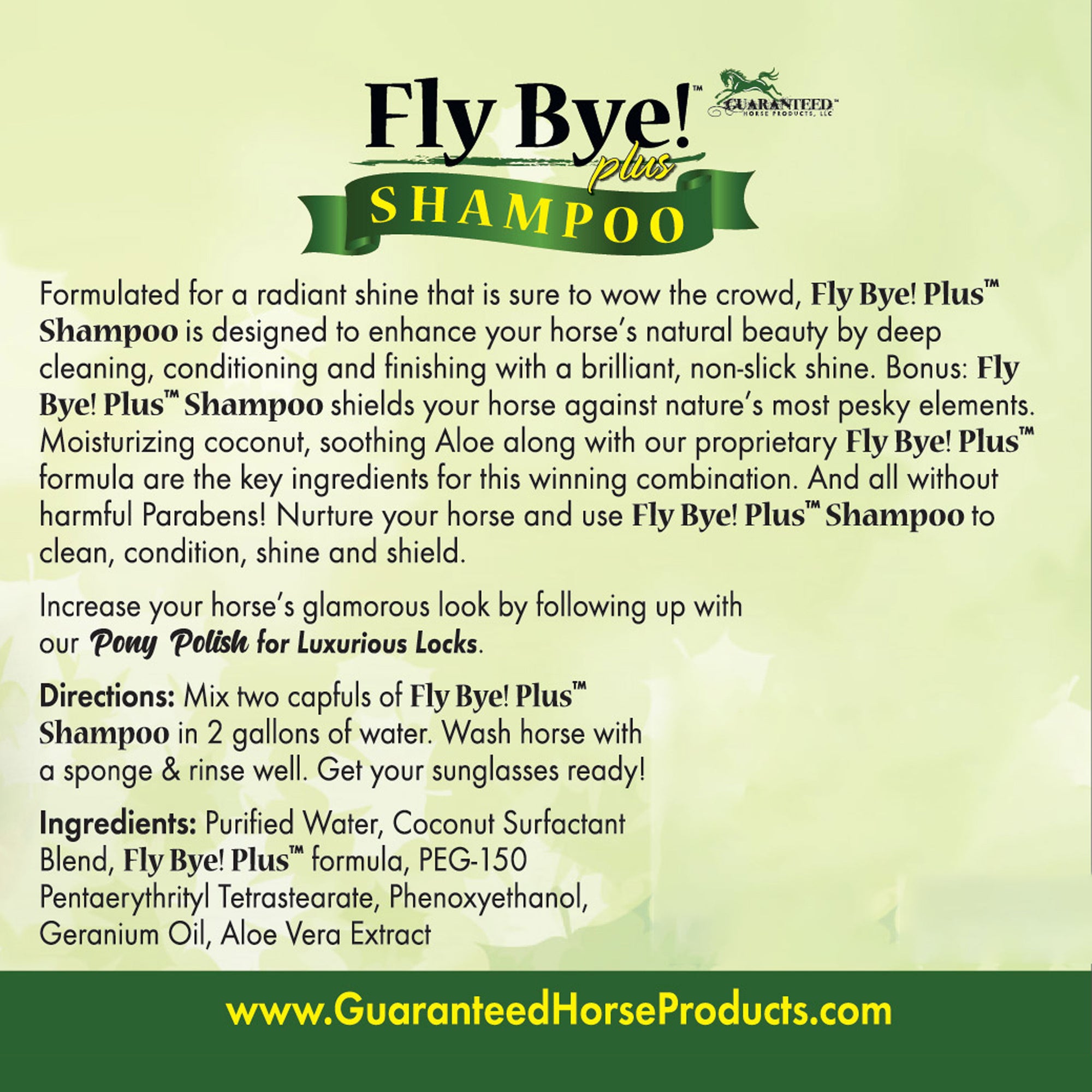 Fly Bye! Plus Shampoo 32 oz label